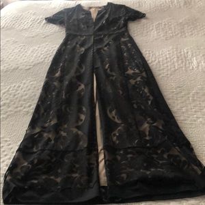 Black and nude evening dress with boho lace design